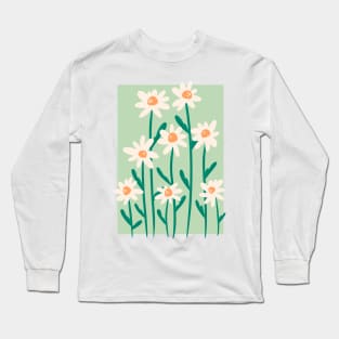 white daisy botanical illustration Long Sleeve T-Shirt